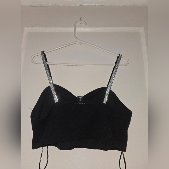 Sincerely Jules Black Crop Top with Silver Trim - Picture 4 of 5